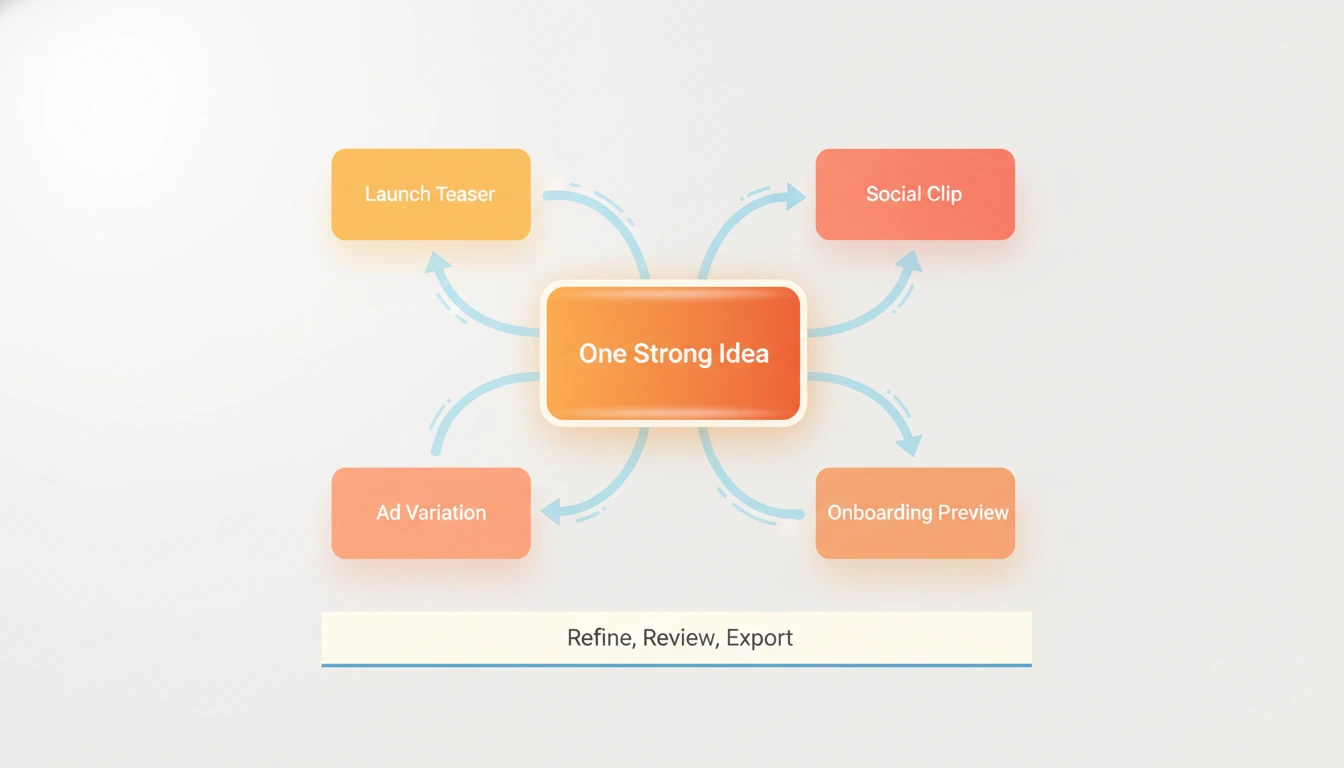 One Idea, Four Launch Outputs illustration for HappyHorse Is Here: What the Early Lead Really Means for AI Video Teams